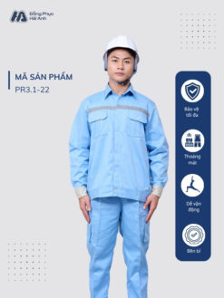 Mẫu Đồng Phục Bảo Hộ Lao Động Vải Kaki Protect 3.1 Mã 22 Màu Xanh Nhạt