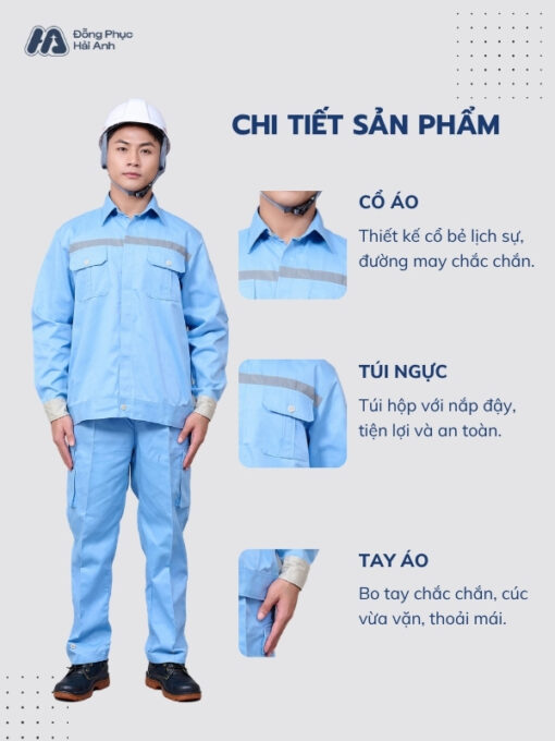 Mẫu Đồng Phục Bảo Hộ Lao Động Vải Kaki Protect 3.1 Mã 22 Màu Xanh Nhạt - ảnh 2