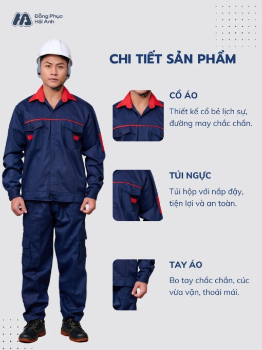 Mẫu Đồng Phục Bảo Hộ Lao Động Vải Kaki Protect 3.1 Mã 23 Màu Xanh Navy - ảnh 2