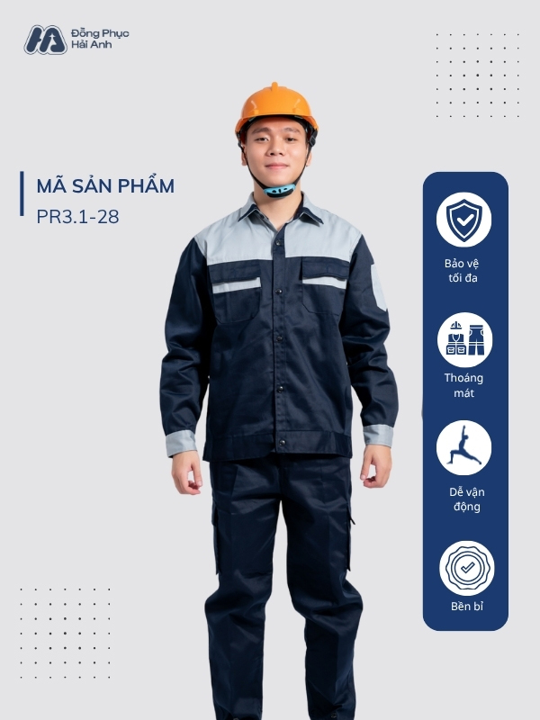 Mẫu Đồng Phục Bảo Hộ Lao Động Vải Kaki Protect 3.1 Mã 28