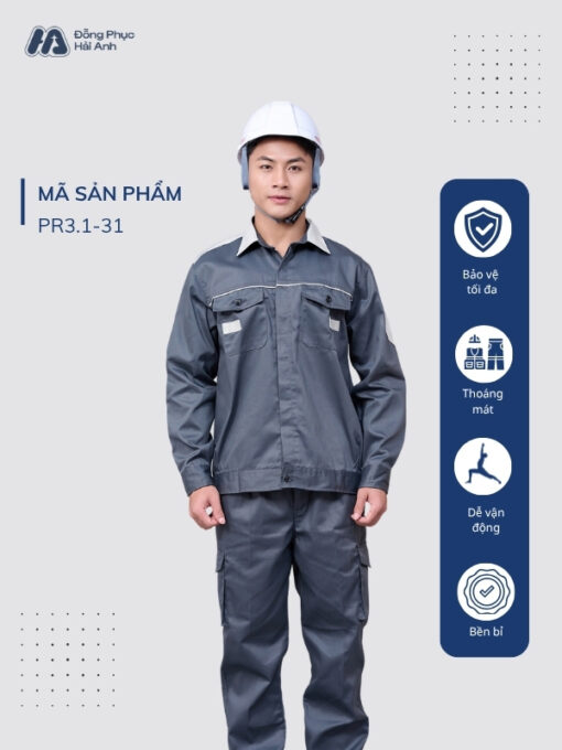 Mẫu Đồng Phục Bảo Hộ Lao Động Vải Kaki Protect 3.1 Mã 31 Màu Ghi