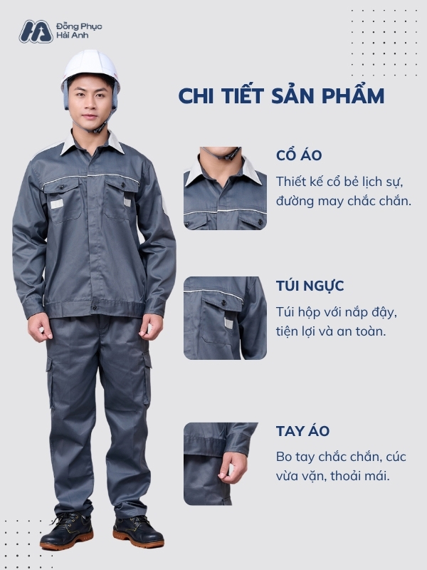 Mẫu Đồng Phục Bảo Hộ Lao Động Vải Kaki Protect 3.1 Mã 31 Màu Ghi - ảnh 2