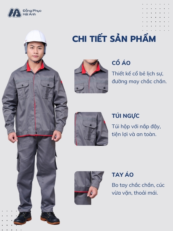 Mẫu Đồng Phục Bảo Hộ Lao Động Vải Kaki Protect 3.1 Mã 37 Màu Ghi Đậm - ảnh 2