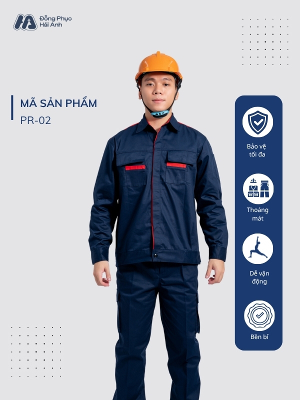 Mẫu Đồng Phục Bảo Hộ Lao Động Vải Pangrim 2.1 Mã 02 Màu Xanh Than