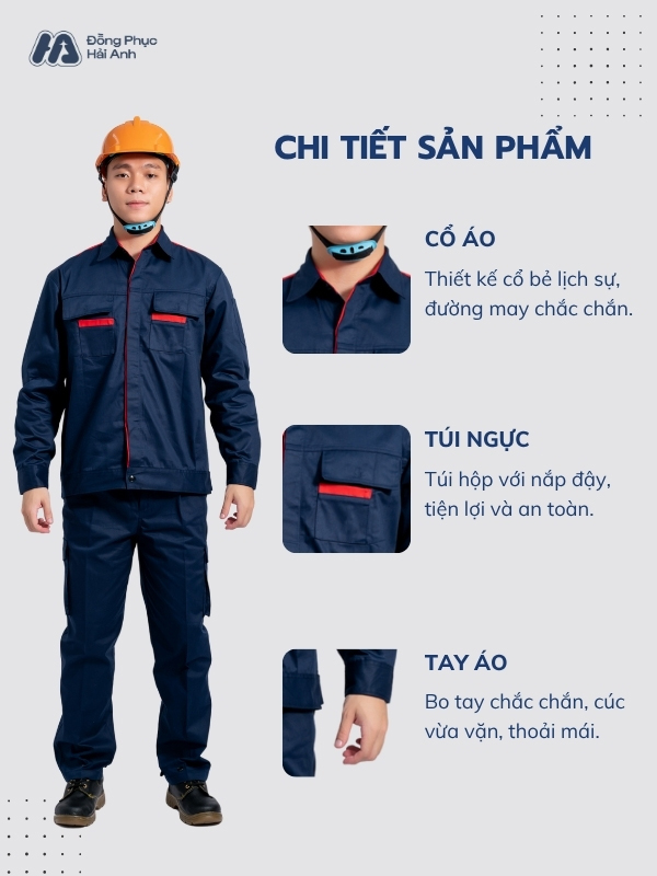 Mẫu Đồng Phục Bảo Hộ Lao Động Vải Pangrim 2.1 Mã 02 Màu Xanh Than - ảnh 2