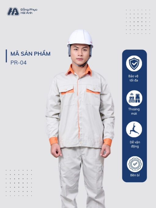Mẫu Đồng Phục Bảo Hộ Lao Động Vải Pangrim 2.1 Mã 04 Màu Ghi