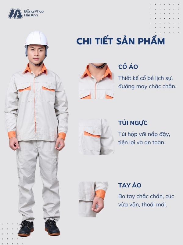 Mẫu Đồng Phục Bảo Hộ Lao Động Vải Pangrim 2.1 Mã 04 Màu Ghi - ảnh 2
