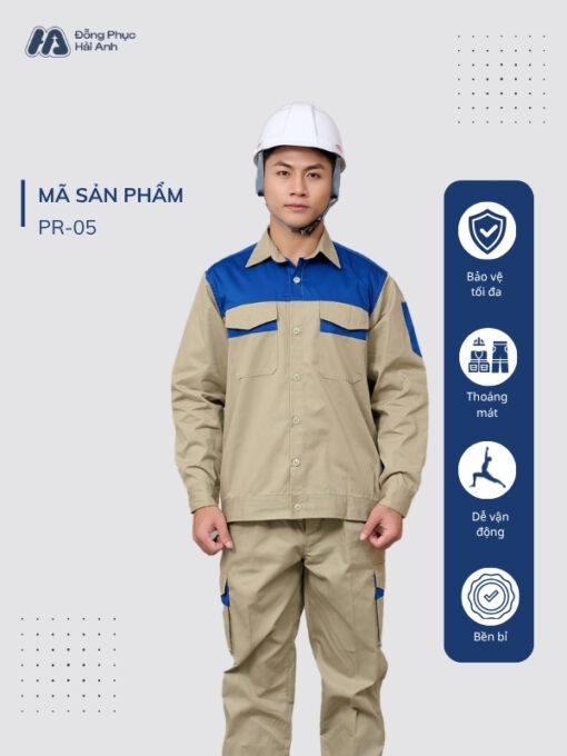 Mẫu Đồng Phục Bảo Hộ Lao Động Vải Pangrim 2.1 Mã 05 Màu Be