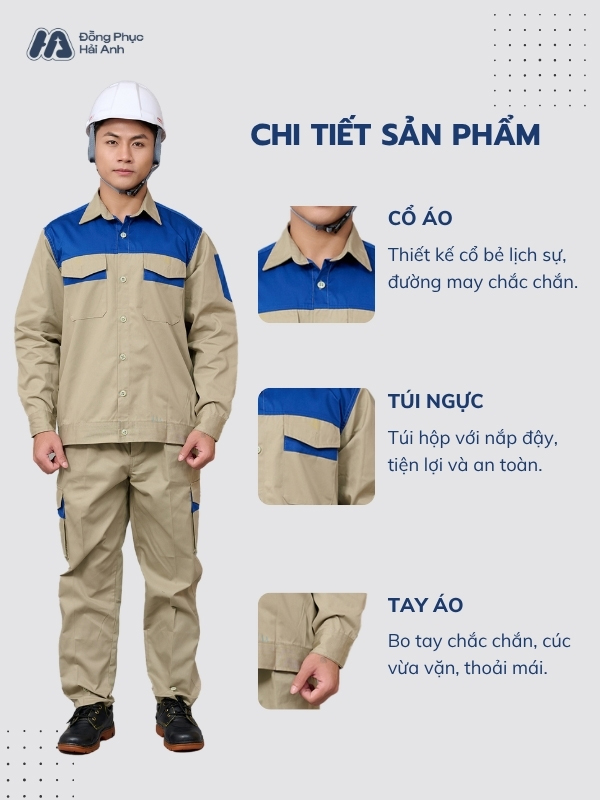 Mẫu Đồng Phục Bảo Hộ Lao Động Vải Pangrim 2.1 Mã 05 Màu Be - ảnh 2