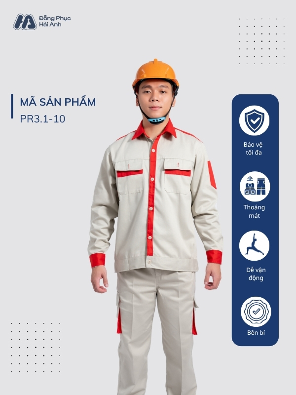Mẫu Đồng Phục Bảo Hộ Lao Động Vải Kaki Protect 3.1 Mã 10 Màu Xám Nhạt