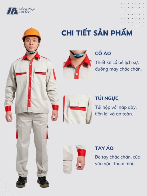 Mẫu Đồng Phục Bảo Hộ Lao Động Vải Kaki Protect 3.1 Mã 10 Màu Xám Nhạt - ảnh 2