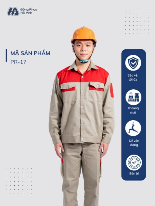 Mẫu Đồng Phục Bảo Hộ Lao Động Vải Pangrim 2.1 Mã 17 Màu Xám