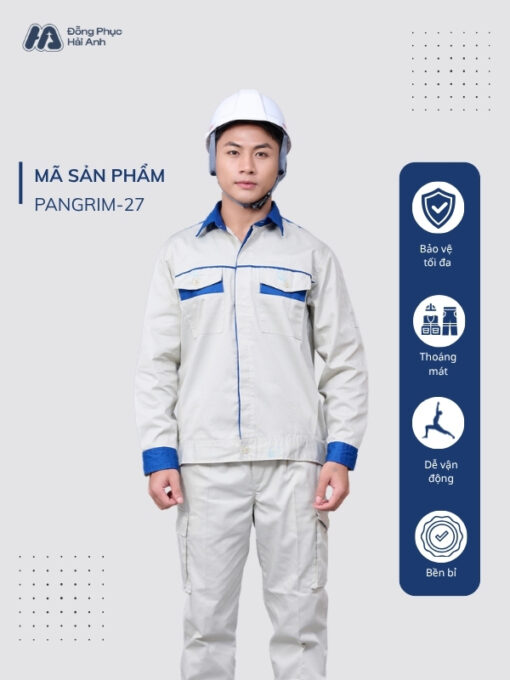 Mẫu Đồng Phục Bảo Hộ Lao Động Vải Pangrim 2.1 Mã 27 Màu Xám Nhạt