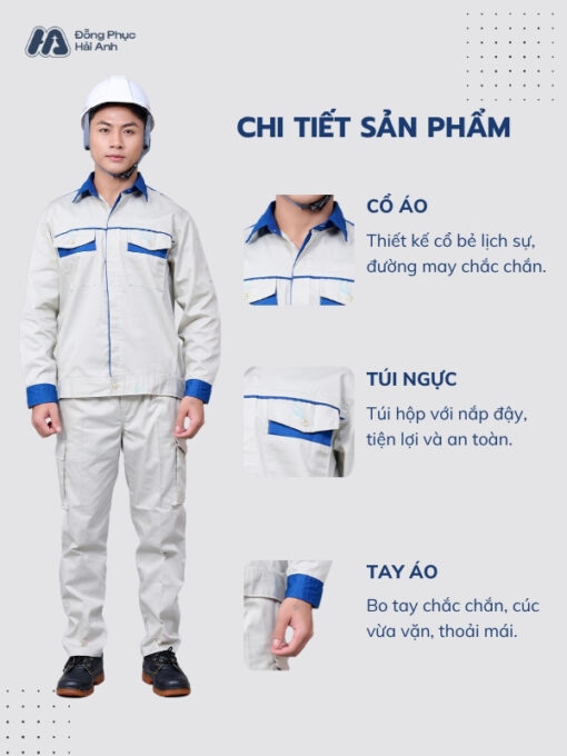 Mẫu Đồng Phục Bảo Hộ Lao Động Vải Pangrim 2.1 Mã 27 Màu Xám Nhạt - ảnh 2