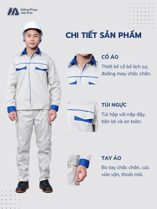 Mẫu Đồng Phục Bảo Hộ Lao Động Vải Pangrim 2.1 Mã 27 Màu Xám Nhạt - ảnh 2