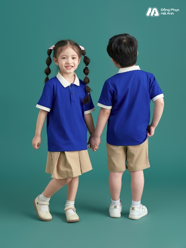 Mẫu đồng phục mầm non Hacool 02 màu bích form suông rộng thoải mái