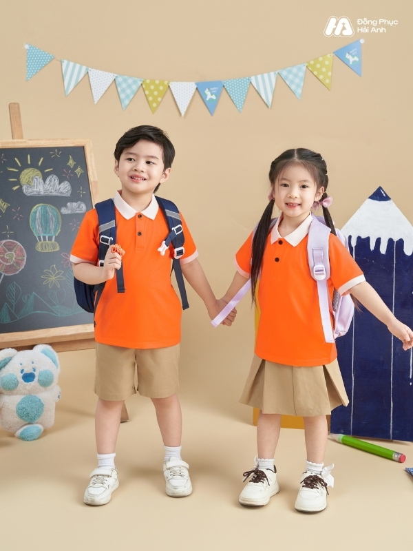 Mẫu Đồng Phục Mầm Non Hacool 02 Màu Cam Tươi