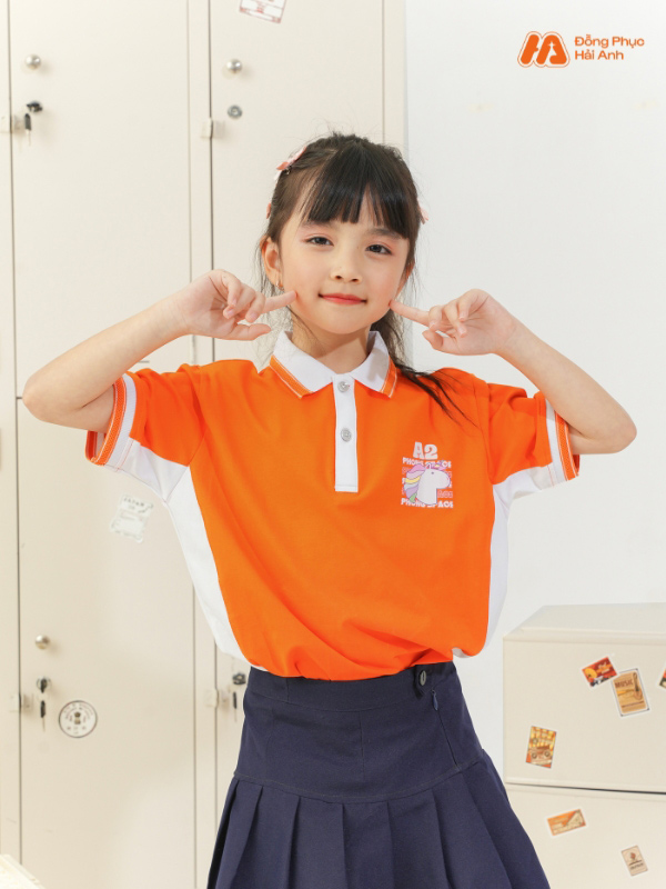 Mẫu Đồng Phục Mầm Non Màu Cam Phối Sườn