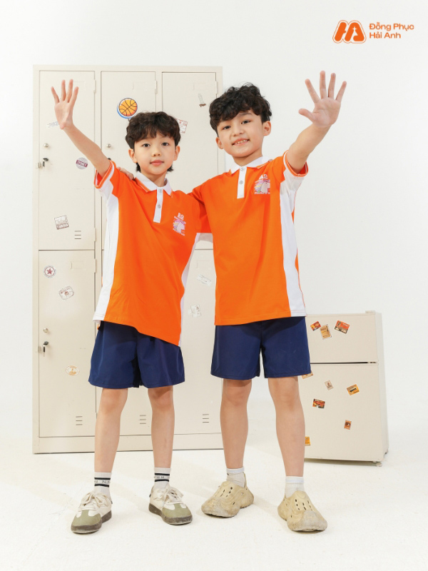 Mẫu Đồng Phục Mầm Non Màu Cam Phối Sườn - ảnh 2