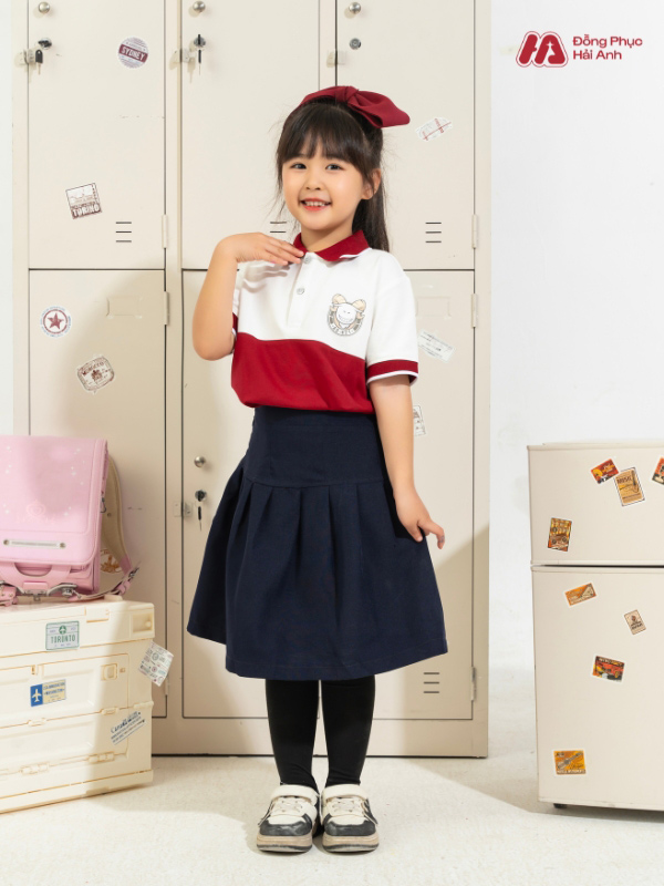 Mẫu Đồng Phục Mầm Non Màu Đỏ Phối Nửa Thân - ảnh 2