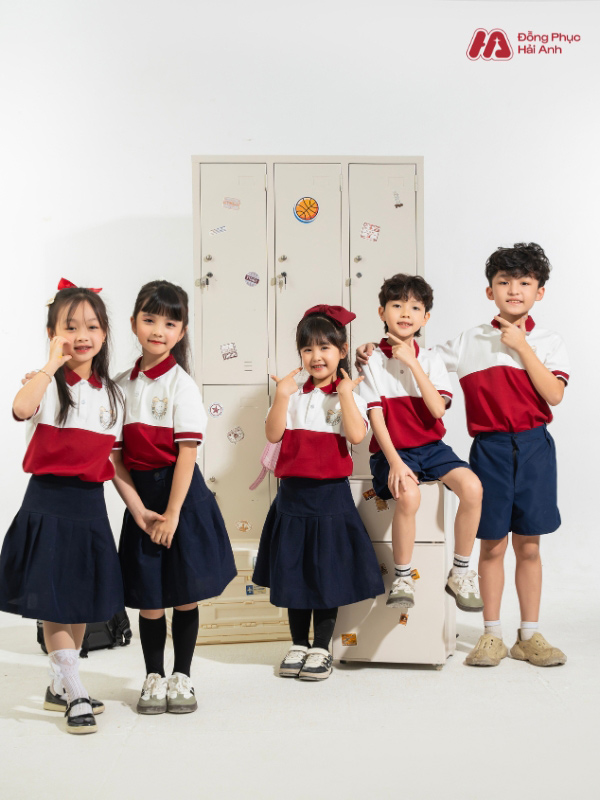 Mẫu Đồng Phục Mầm Non Màu Đỏ Phối Nửa Thân - ảnh 4