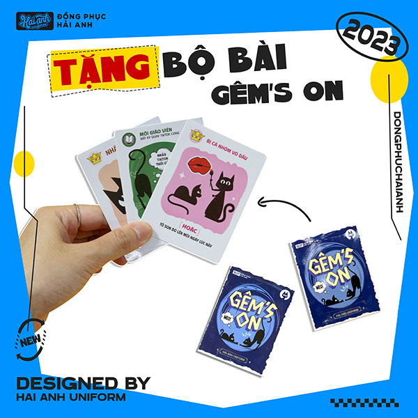 Tặng bộ bài Gêm's On khi mua áo lớp tại Hải Anh Uniform
